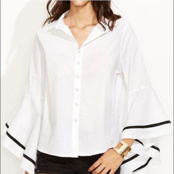 Hummingbird | Striped Bell Sleeve Button Front L - Picture 7 of 7